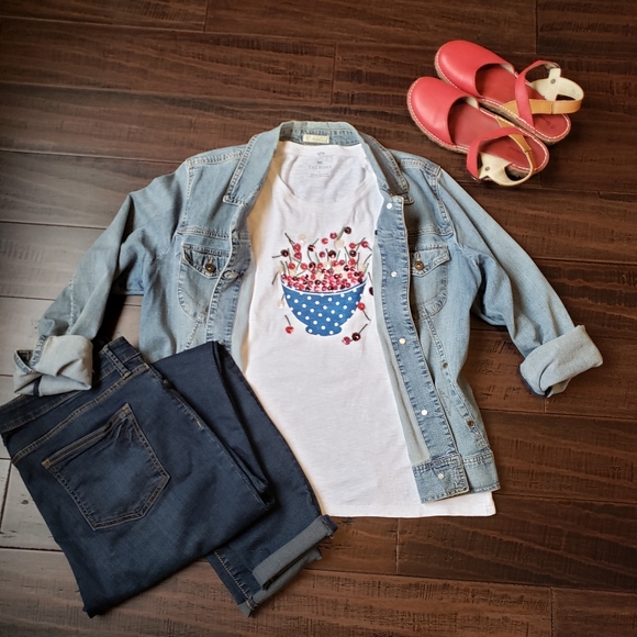 Talbots Tops - Talbots Tee Bowl Full of Cherries Sequin White NWT